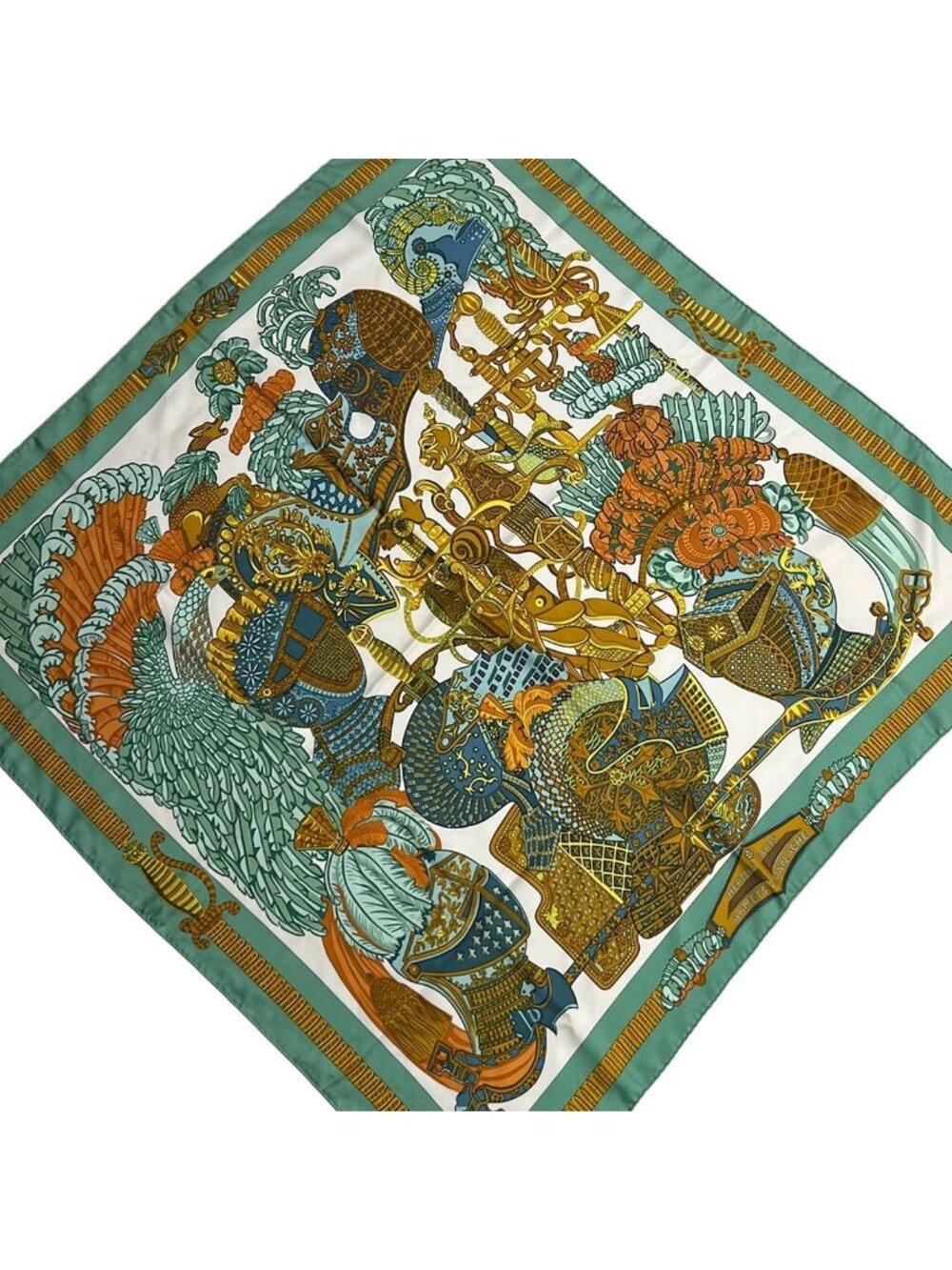 Hermes Scarf Carre 90 White Dark Yellow Multi Armets en Panache